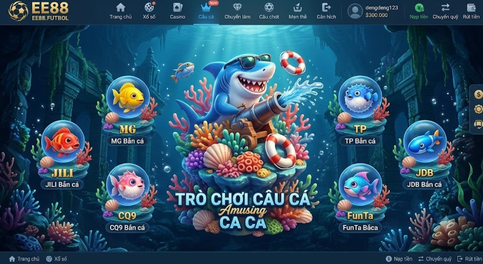 Sảnh game bắn cá với giao diện bắt mắt